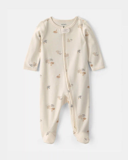 Baby Girl Swan 100% Cotton 2-Way Zip Sleep & Play Pajamas - Ivory