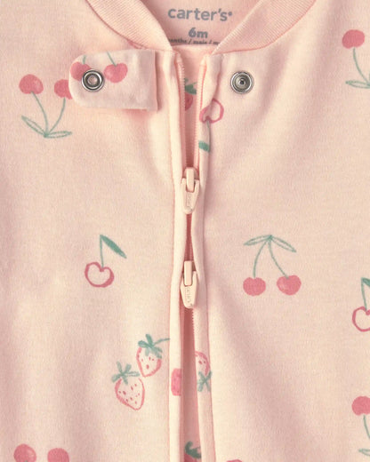 Baby Girl Strawberry 100% Cotton 2-Way Zip Sleep & Play Pajamas - Pink
