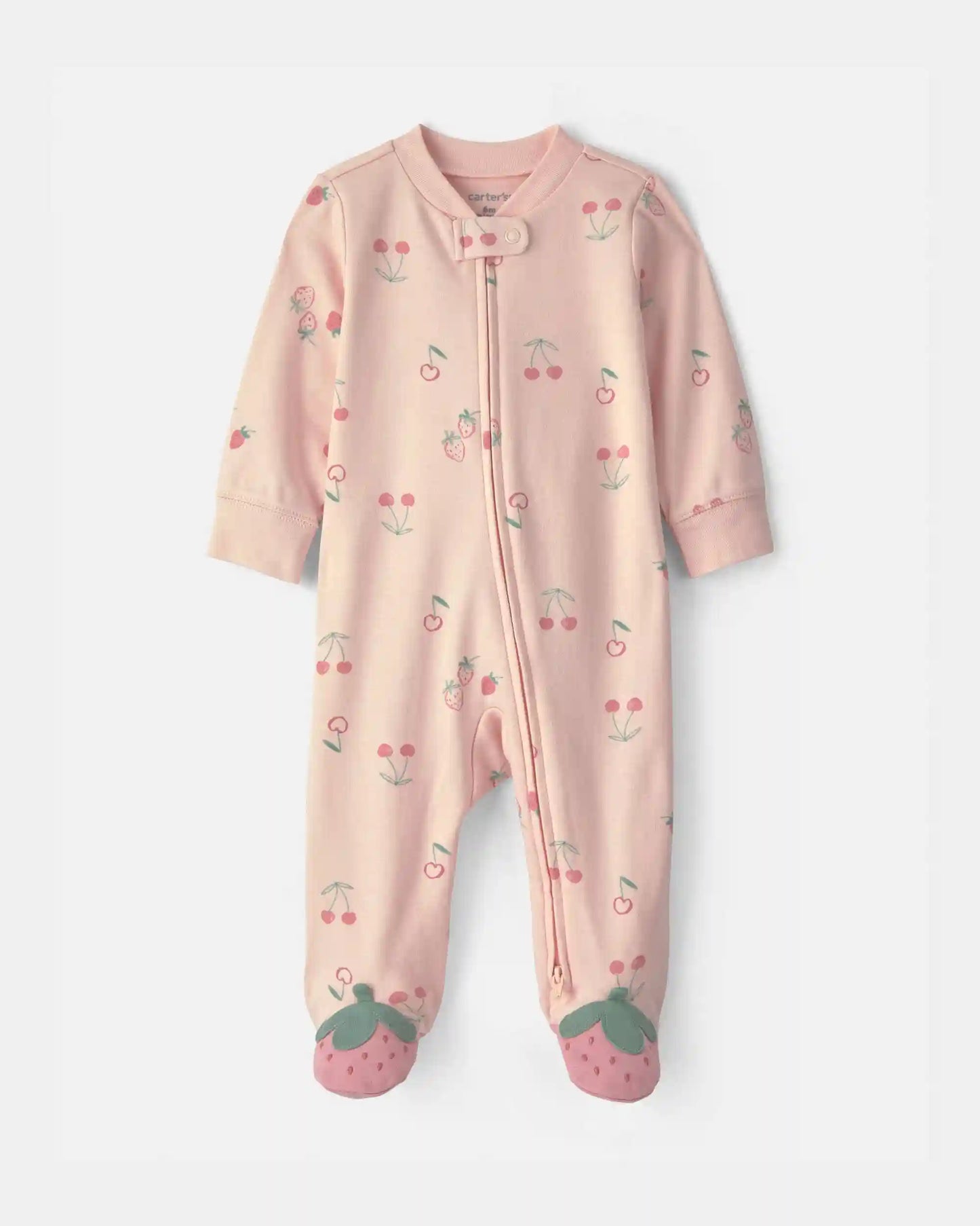 Baby Girl Strawberry 100% Cotton 2-Way Zip Sleep & Play Pajamas - Pink