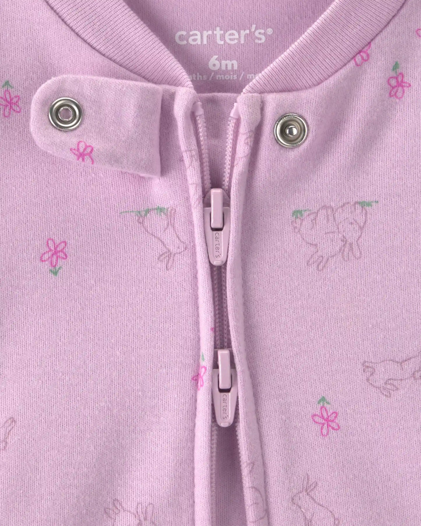 Baby Girl Bunny 100% Cotton 2-Way Zip Sleep & Play Pajamas - Purple