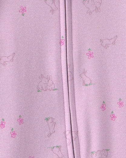 Baby Girl Bunny 100% Cotton 2-Way Zip Sleep & Play Pajamas - Purple