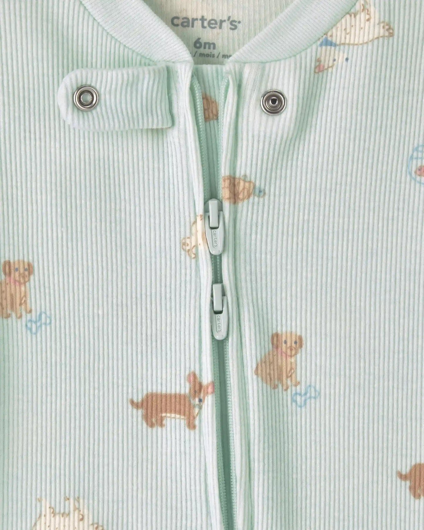Baby Girl Pets Cotton 2-Way Zip Sleep & Play Pajamas - Green