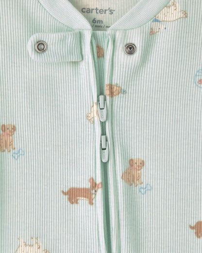 Baby Girl Pets Cotton 2-Way Zip Sleep & Play Pajamas - Green