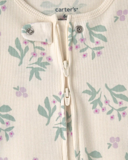 Baby Girl Floral Cotton 2-Way Zip Sleep & Play Pajamas - Ivory