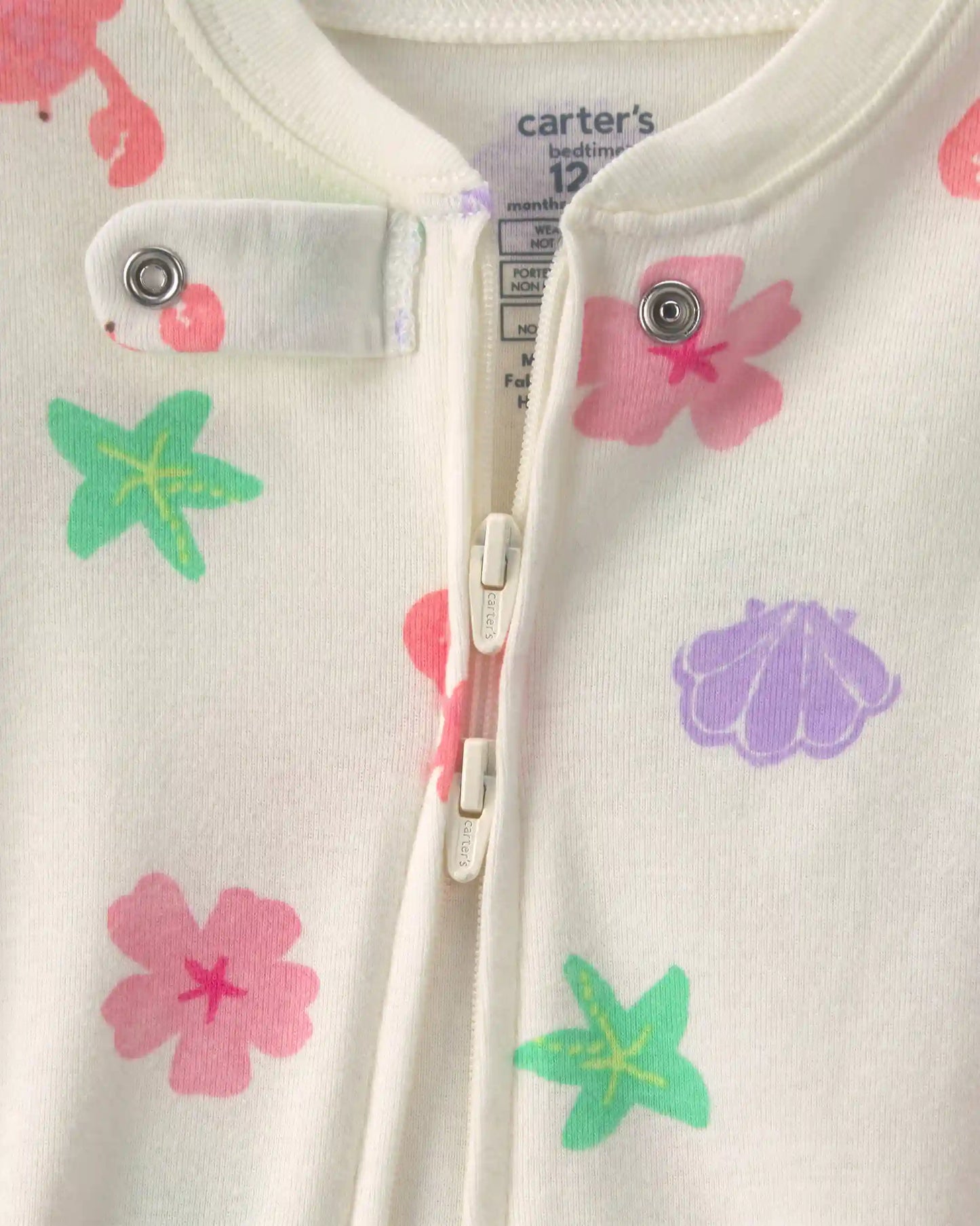Baby Girl Sea Critters 100% Cotton 1-Piece Pajama - Cream