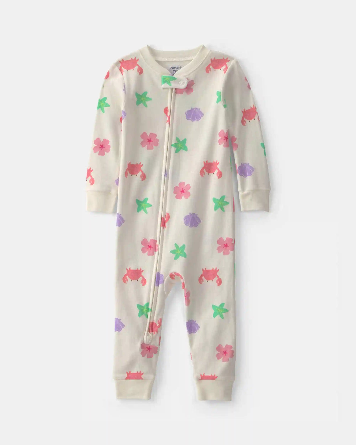 Baby Girl Sea Critters 100% Cotton 1-Piece Pajama - Cream