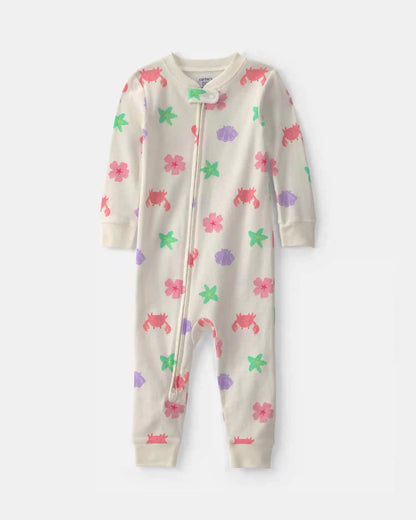 Baby Girl Sea Critters 100% Cotton 1-Piece Pajama - Cream