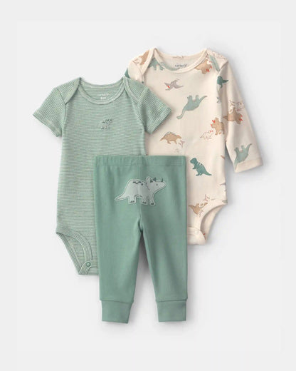 Baby Boy 3-Piece Dinosaur Bodysuit & Pant Set - Green/Ivory
