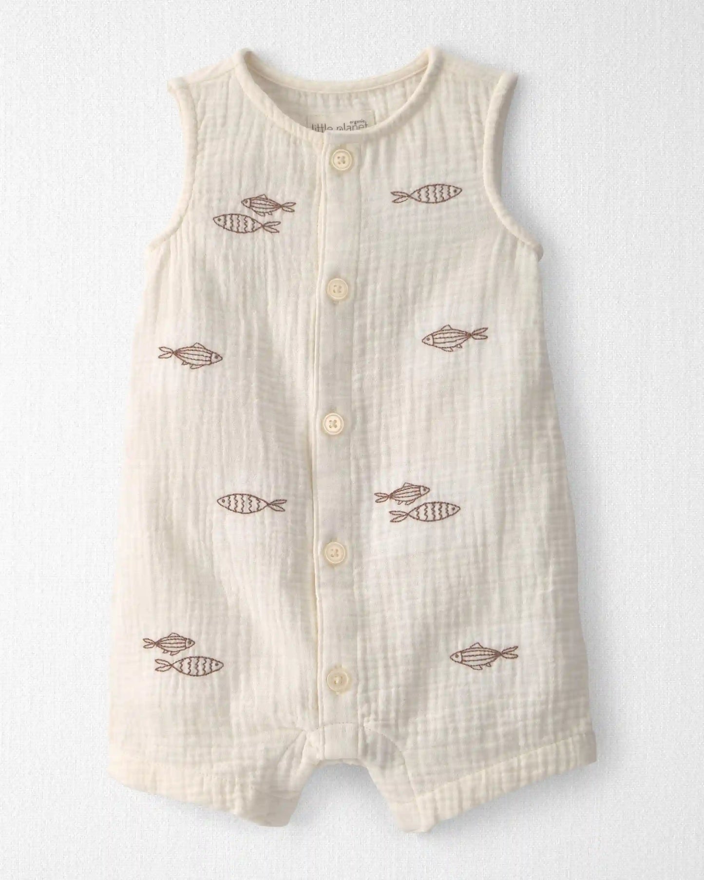 Baby Organic Cotton Gauze Embroidered Romper