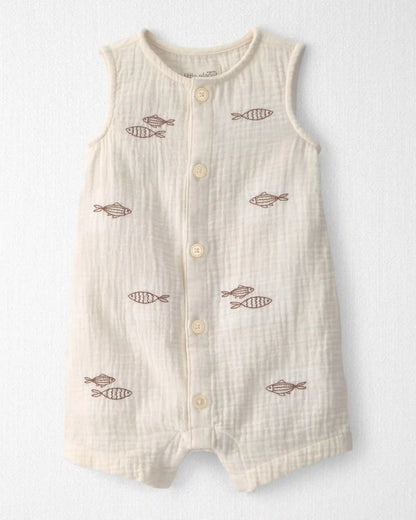 Baby Organic Cotton Gauze Embroidered Romper