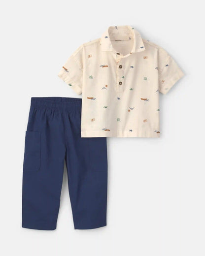 Baby Boy 2-Piece Chambray Short-Sleeve Top & Pant Set - Cream/Blue