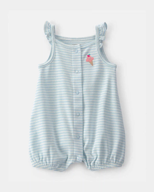 Baby Girl Striped Ice Cream Romper - Blue/White