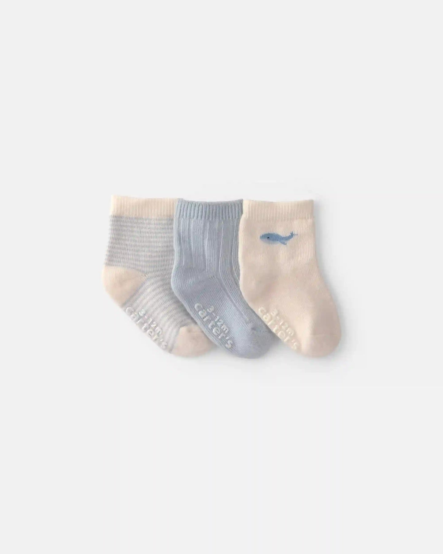 Baby 3-Pack Whale Ankle Socks - Blue/Ivory