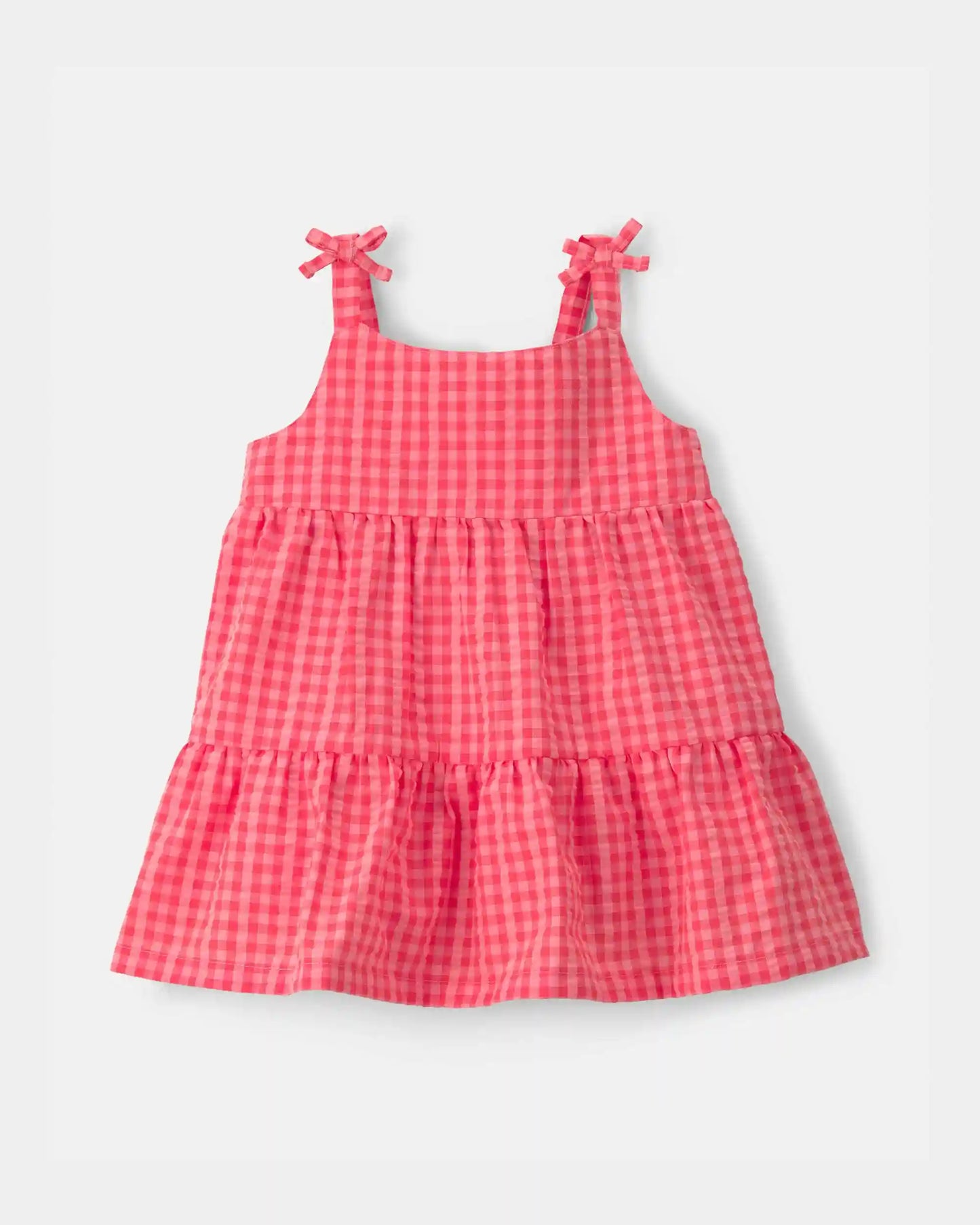 Baby Girl Gingham Sleeveless Dress - Coral