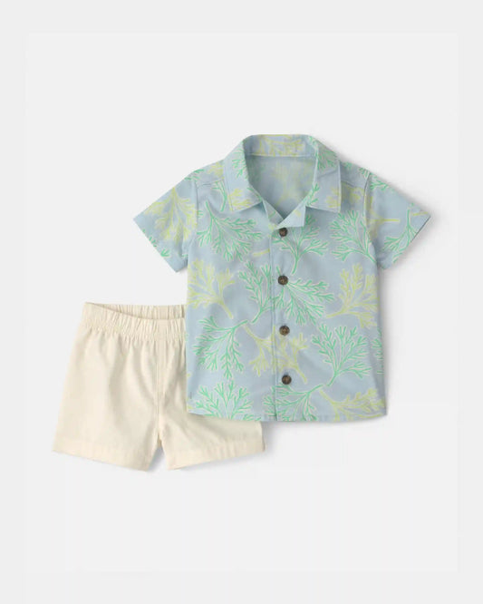 Baby Boy 2-Piece Coral Top & Short Set - Blue/Ivory