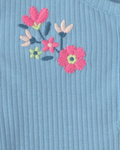 Baby Girl 2-Piece Floral Bodysuit & Pant Set - Blue
