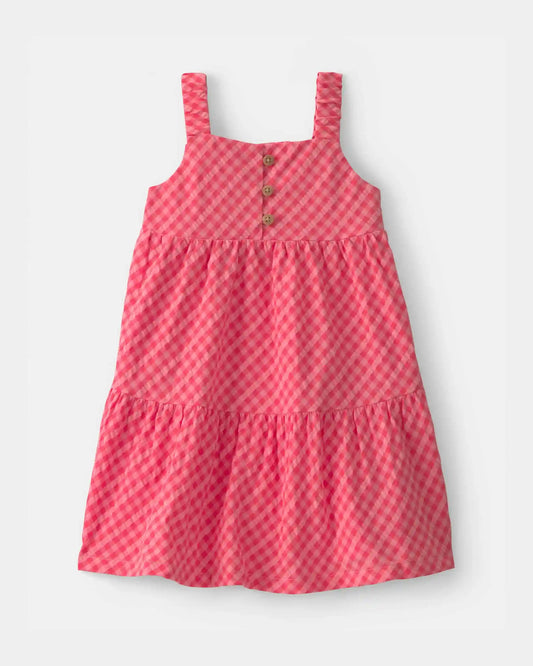 Baby Girl Gingham Tiered Dress - Coral