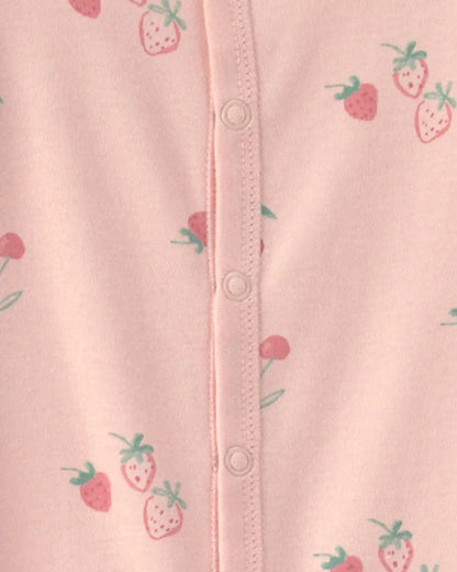 Baby Girl Strawberry 100% Cotton Sleep & Play Pajamas - Pink