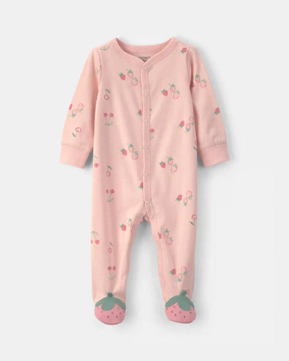 Baby Girl Strawberry 100% Cotton Sleep & Play Pajamas - Pink