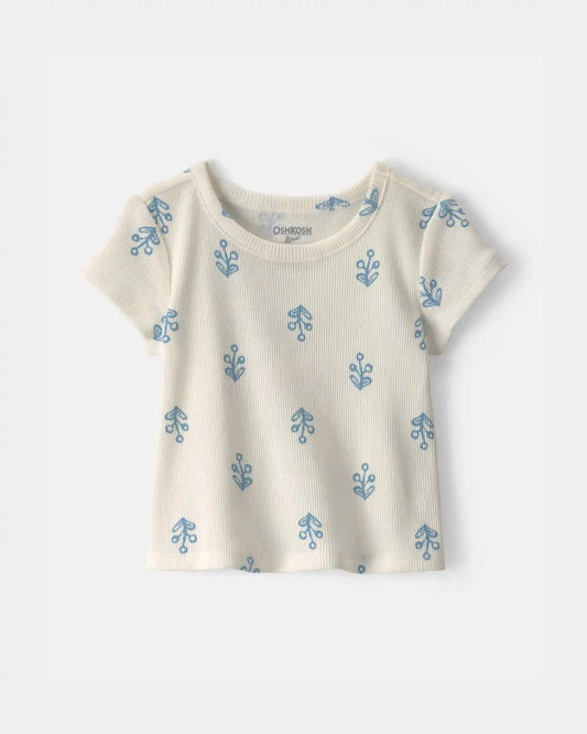 Baby Girl Floral Ribbed Tee - Ivory