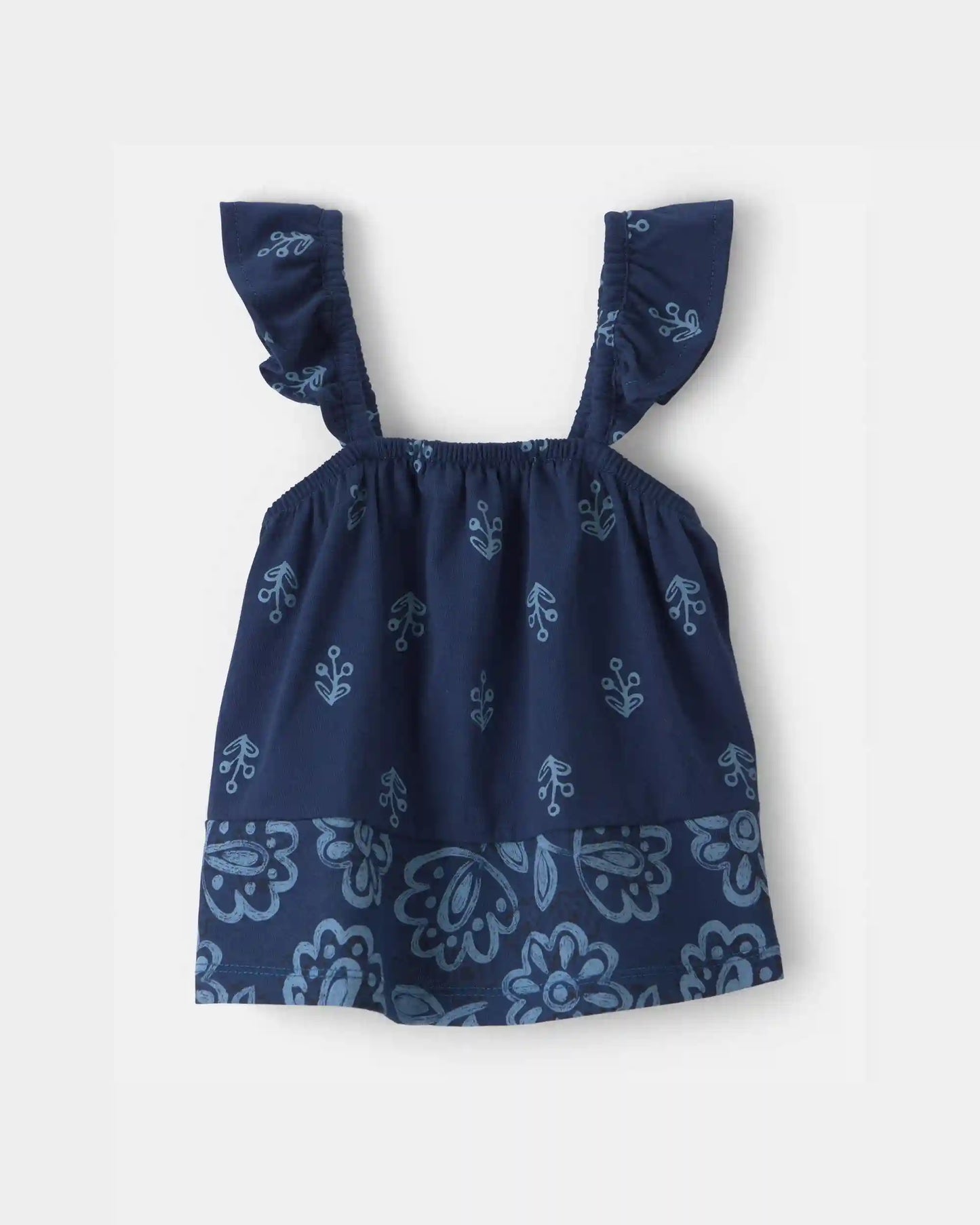 Baby Girl Floral Ruffle-Sleeve Tank Top - Navy