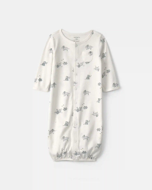 Baby Elephant 100% Cotton Converter Gown - Ivory