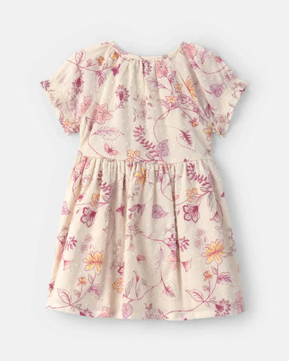 Baby Girl Floral Puff-Sleeve Dress - Ivory