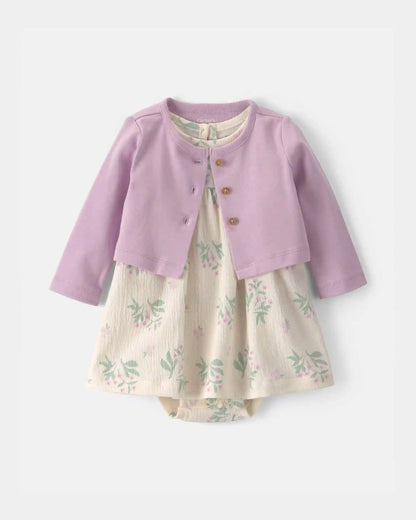 Baby Girl 2-Piece Floral Cardigan Dress Set - Purple