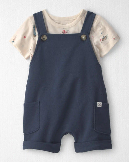 Baby 2-Piece Organic Cotton Shortall Set in Coastal Vacation