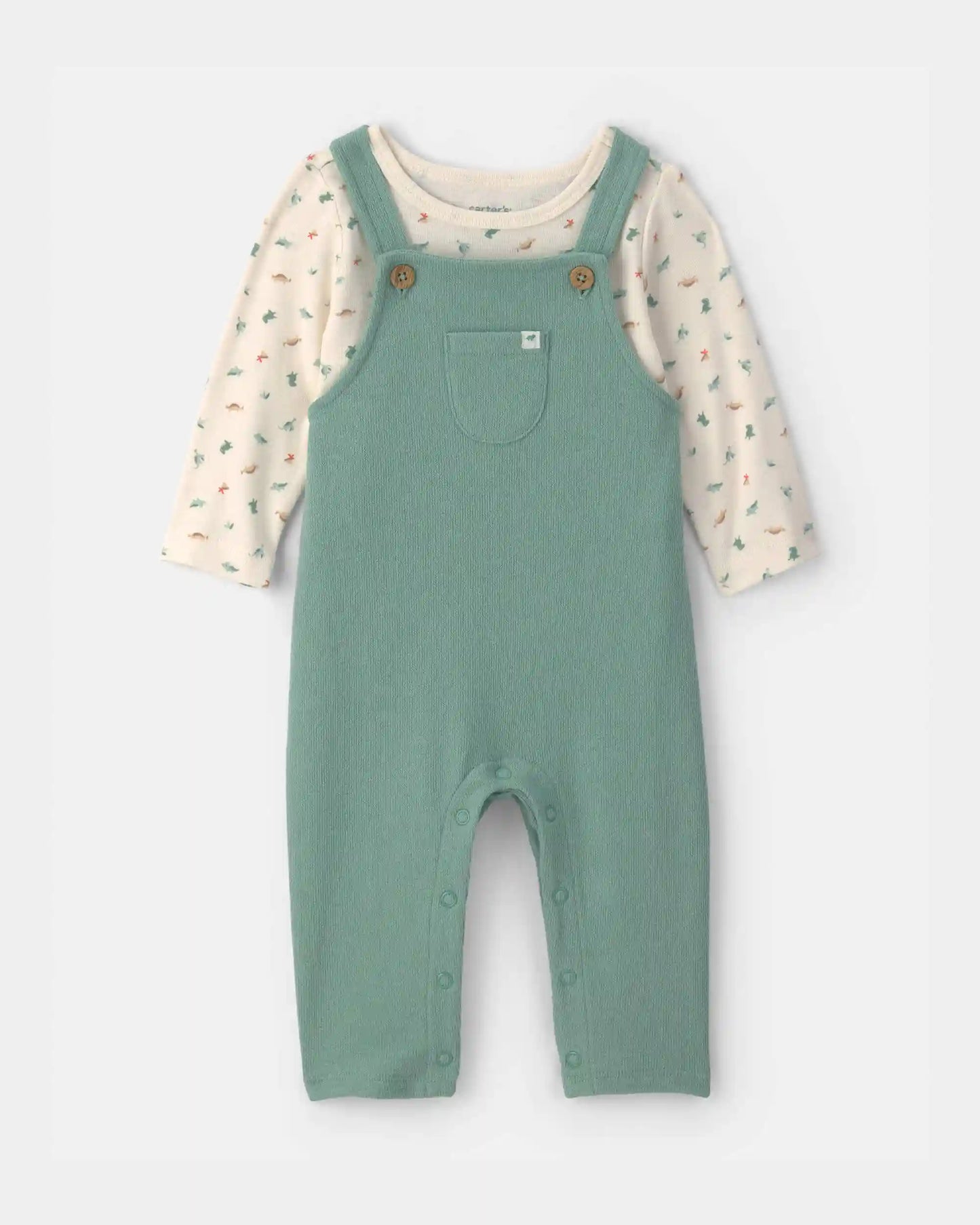 Baby 2-Piece Dinosaur Overall Set - Green/Ivory