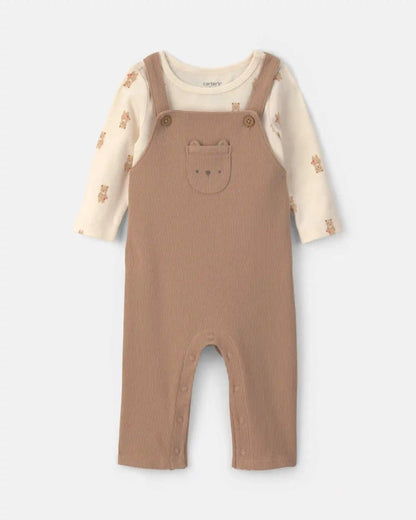 Baby 2-Piece Bear Long-Sleeve Overall Set - Brown