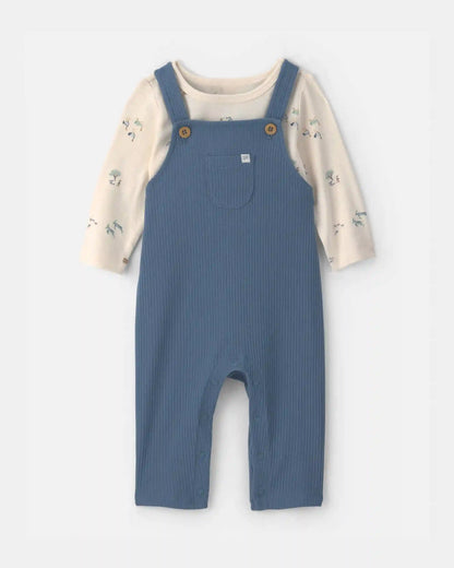 Baby Boy 2-Piece Safari Overall Set - Blue/Ivory