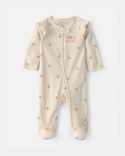 Baby Girl 'Baby Sister' Cotton 2-Way Zip Sleep & Play Pajamas - Ivory