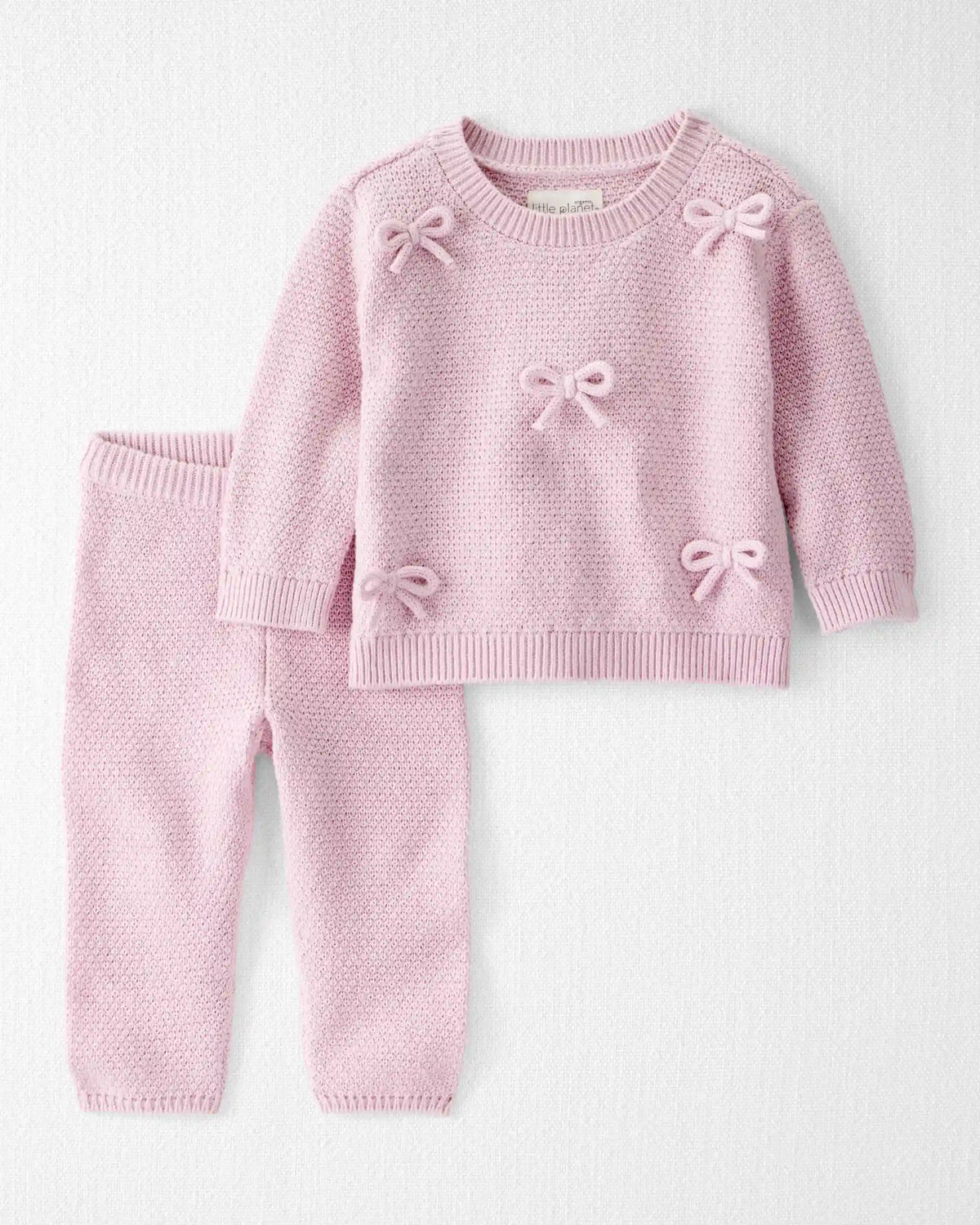 Baby Girl 2-Piece Organic Cotton Bow Knit Sweater & Pant Set