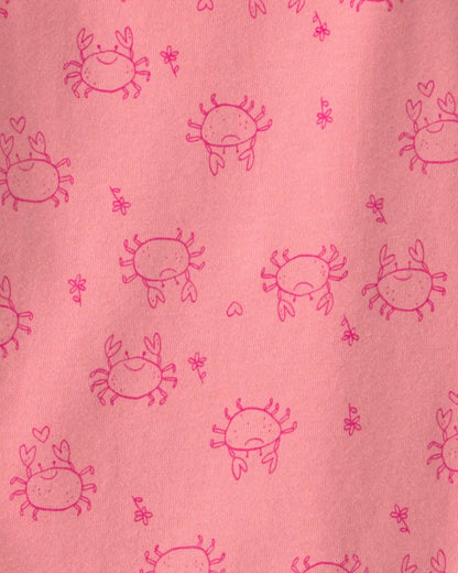 Baby Girl Crab Sleeveless Graphic Bodysuit - Coral