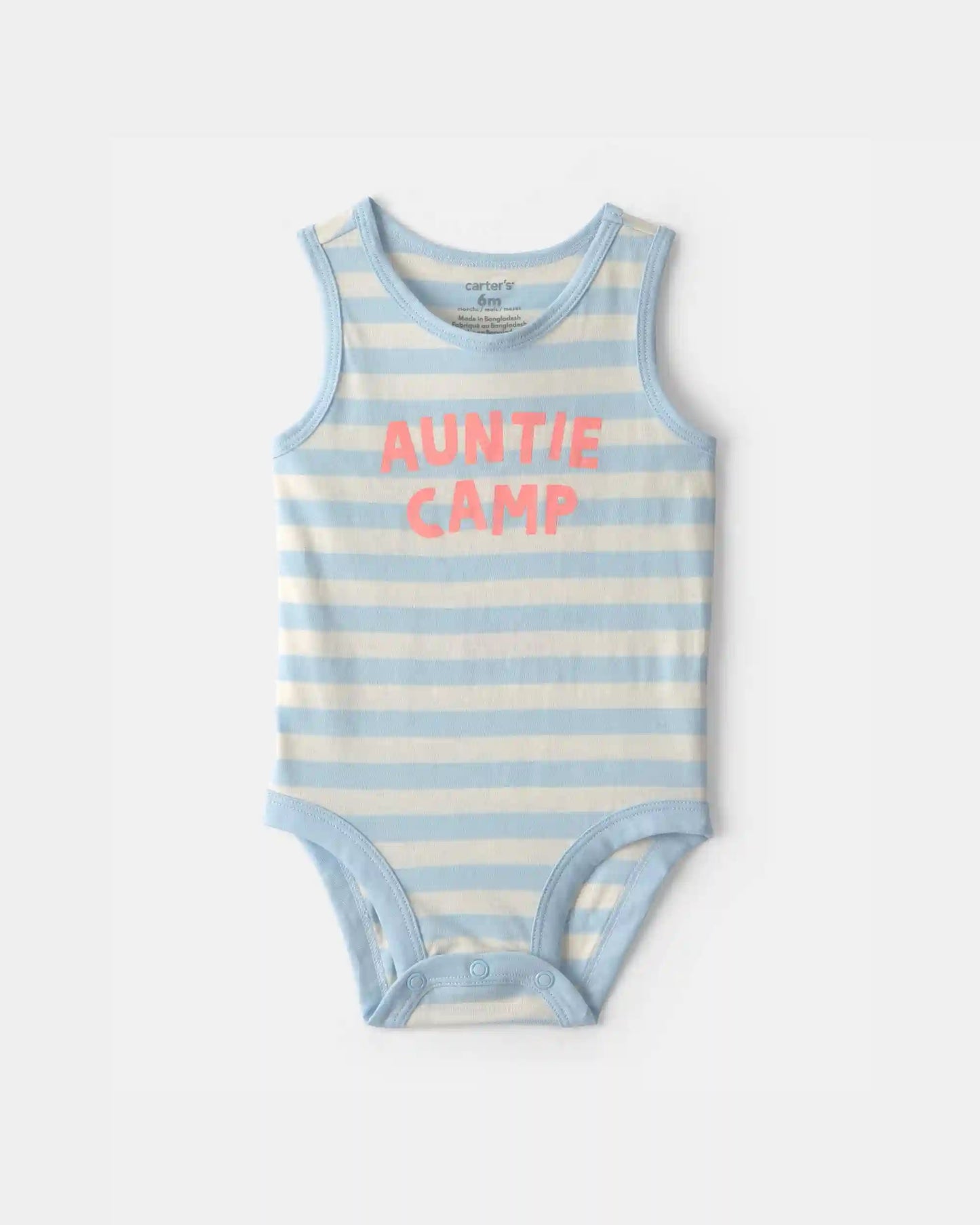 Baby 'Auntie Camp' Sleeveless Graphic Bodysuit - Blue/Ivory