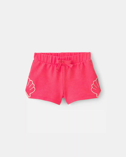 Baby Girl Shell French Terry Shorts - Coral