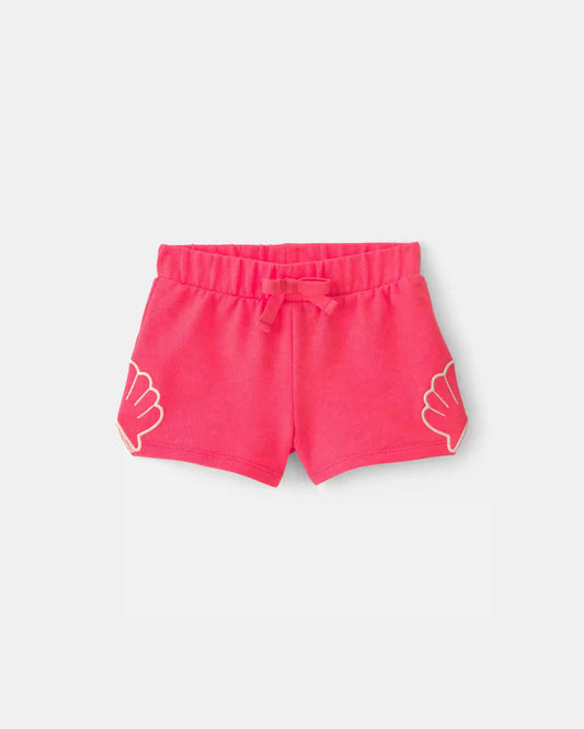 Baby Girl Shell French Terry Shorts - Coral