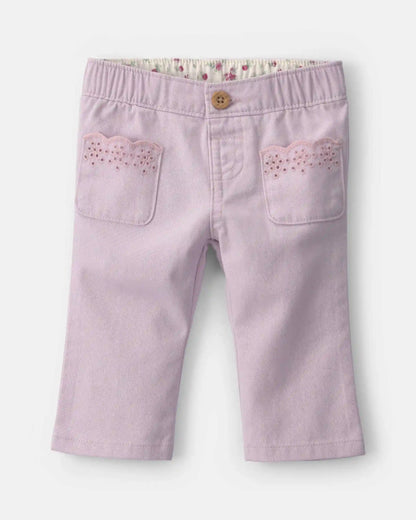 Baby Girl Straight-Leg Scalloped Pocket Pants - Purple