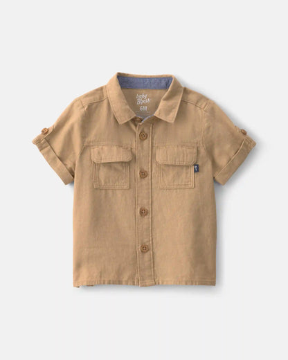 Baby Boy Linen Short-Sleeve Button-Down Shirt - Khaki