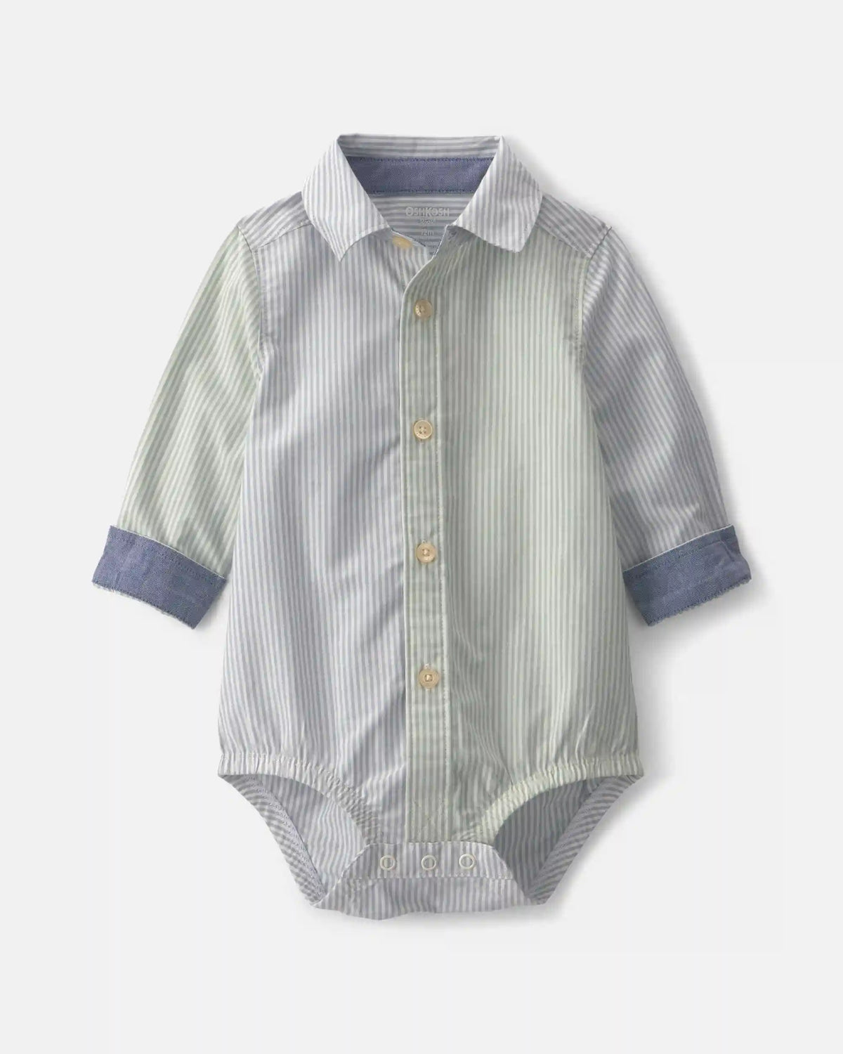 Baby Boy Poplin Long-Sleeve Button-Down Bodysuit - Blue/Green