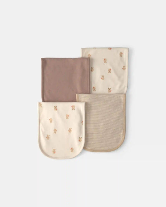 Baby Boy 4-Pack Bear Burp Cloths - Brown/Ivory