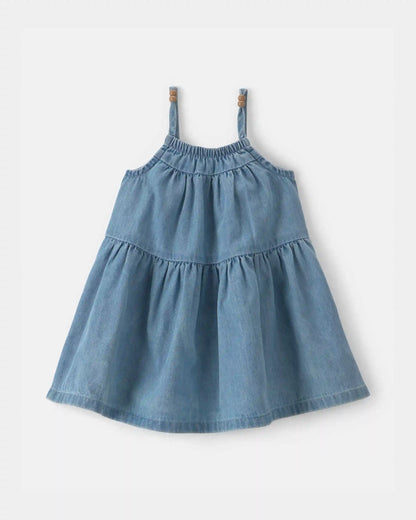 Baby Girl Denim Chambray Dress - Light Wash