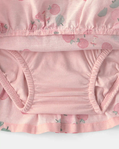 Baby Girl 2-Piece Apple French Terry Long-Sleeve Top & Skort Set - Pink