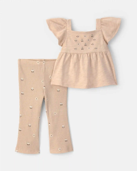 Baby Girl 2-Piece Floral Sleeveless Top & Pant Set - Cream
