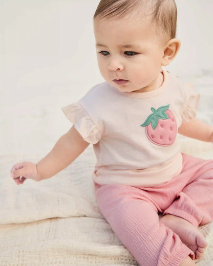 Baby Girl 3-Piece Strawberry Top & Pant Set - Pink