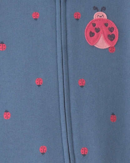 Baby Girl Ladybug 100% Cotton 2-Way Zip Sleep & Play Pajamas - Blue