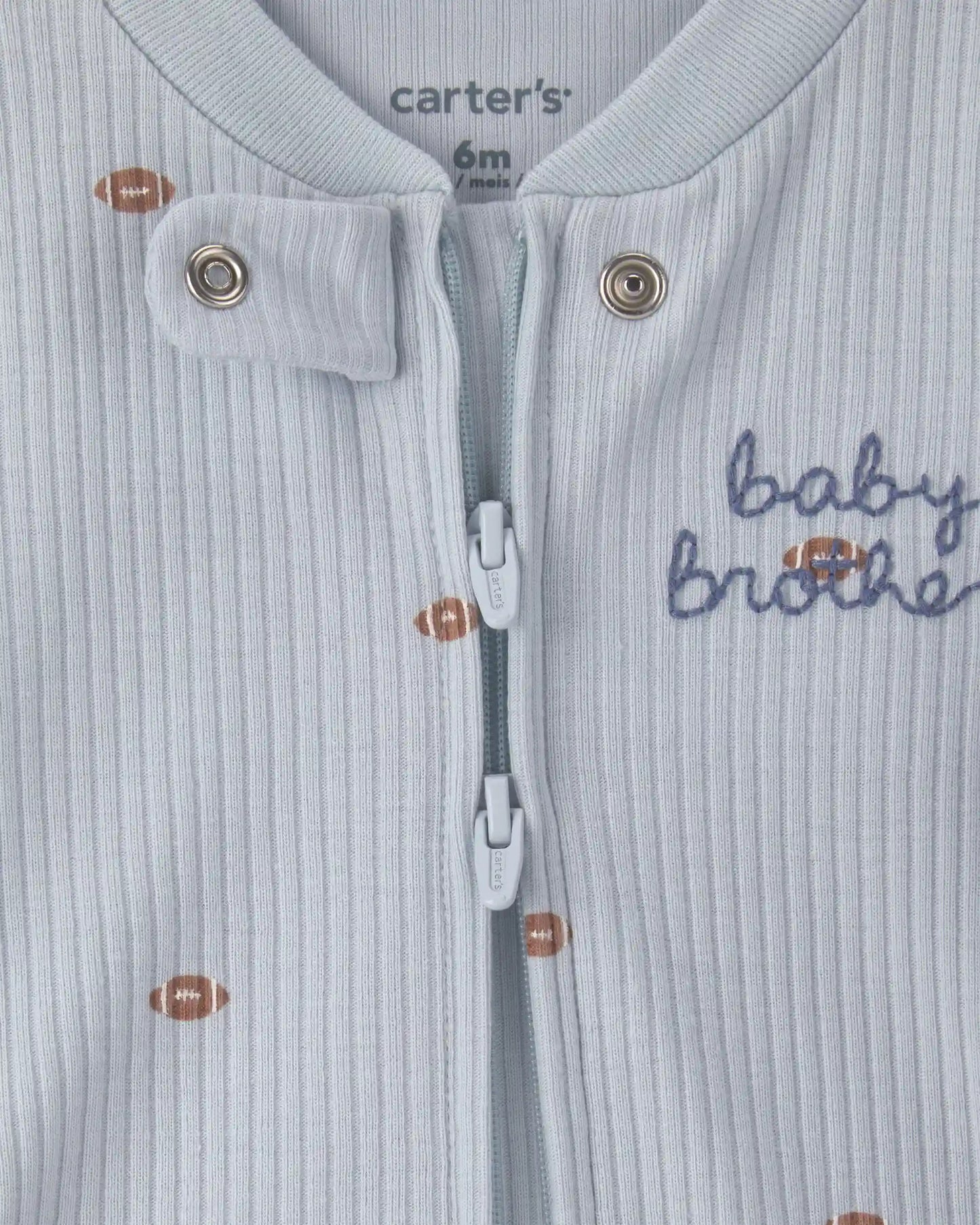 Baby Boy 'Baby Brother' Cotton 2-Way Zip Sleep & Play Pajamas - Blue