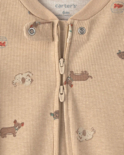 Baby Dog Cotton 2-Way Zip Sleep & Play Pajamas - Brown