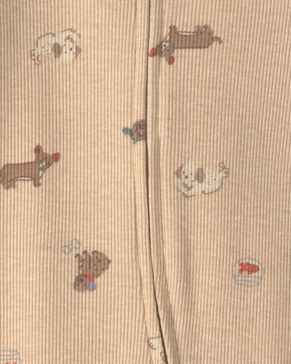 Baby Dog Cotton 2-Way Zip Sleep & Play Pajamas - Brown